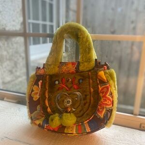 Oilily Girls Faux Fur Embroidered Stitch Detail Handbag